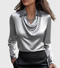 Camicia in raso classica con scollo drappeggiato da donna | Ideale per l'ufficio