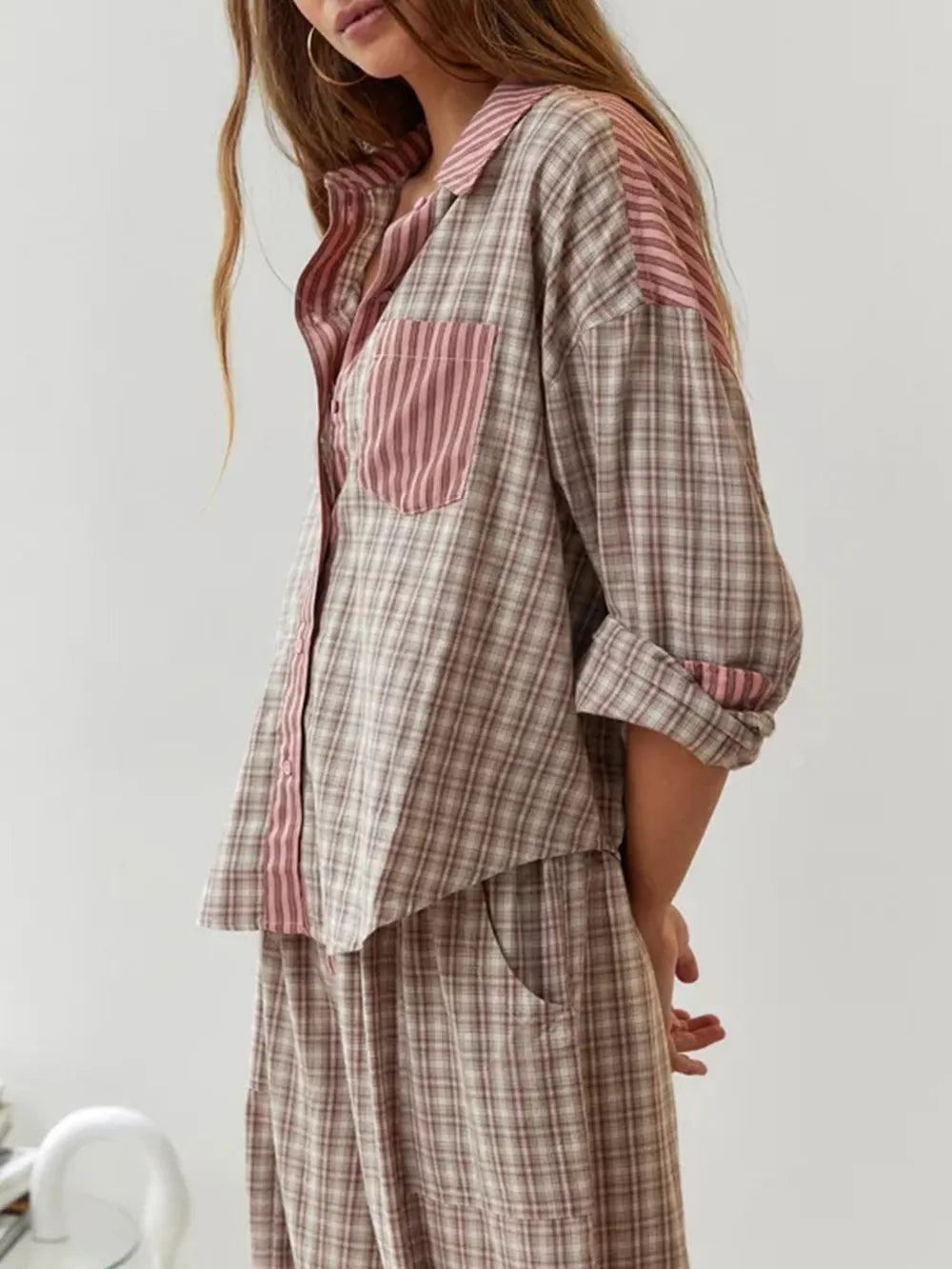 Ensemble Pyjama Pantalon Long en Polyester pour Femme