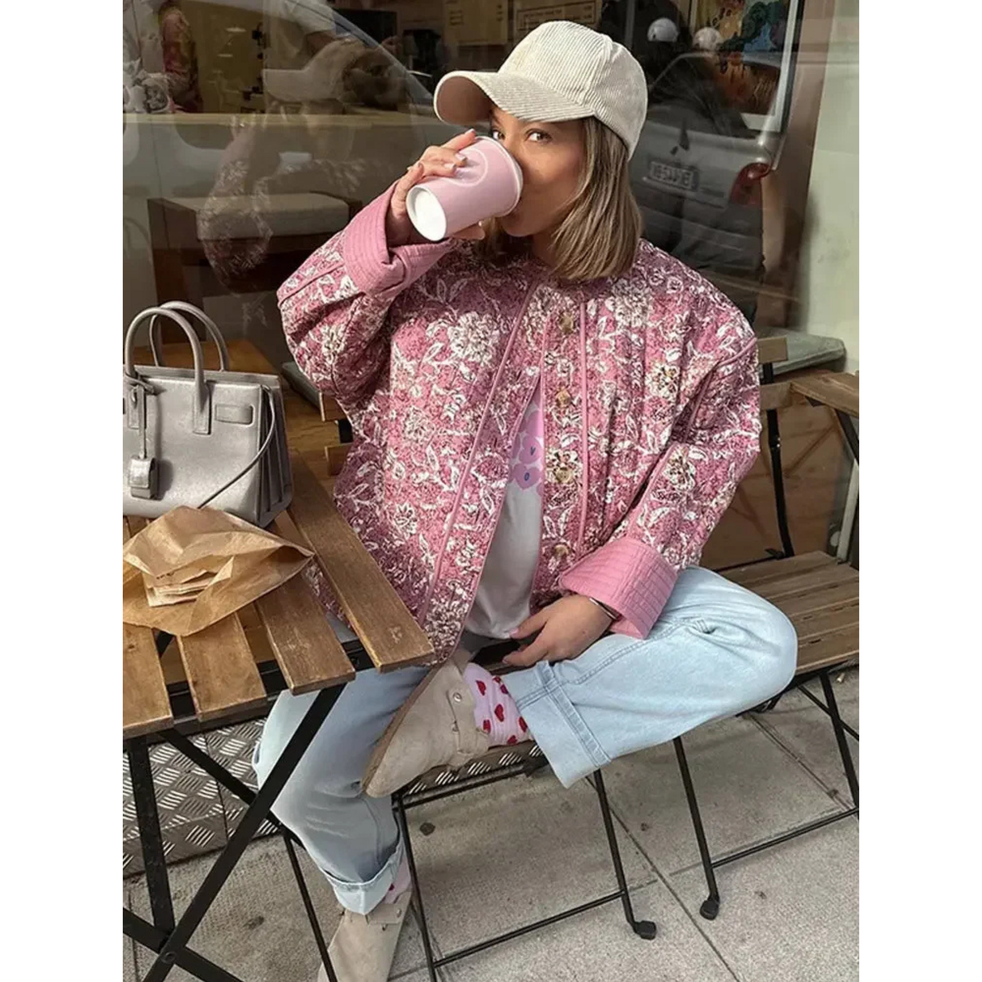 Giacca imbottita oversize floreale da donna