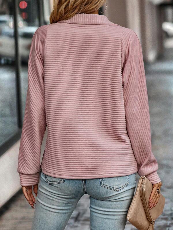 Maglione ampio con collo a zip e coste, maniche lunghe da donna  