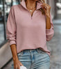 Maglione ampio con collo a zip e coste, maniche lunghe da donna  