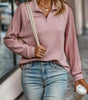 Maglione ampio con collo a zip e coste, maniche lunghe da donna  