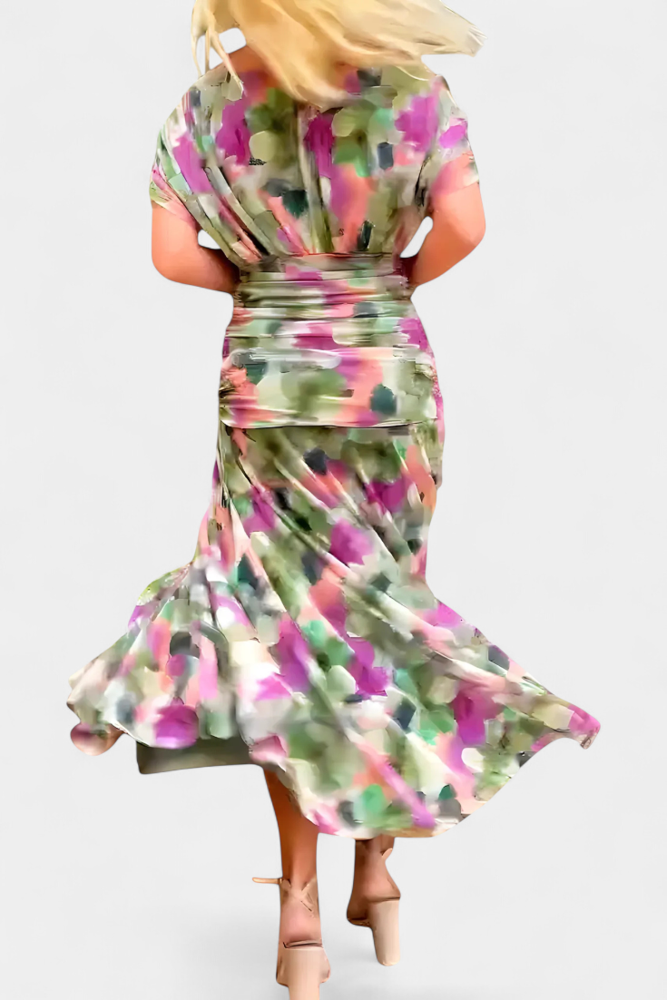 Robe Élégante Vert Foncé Col V Profond