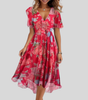 Robe Midi Évasée Col V pour Femmes