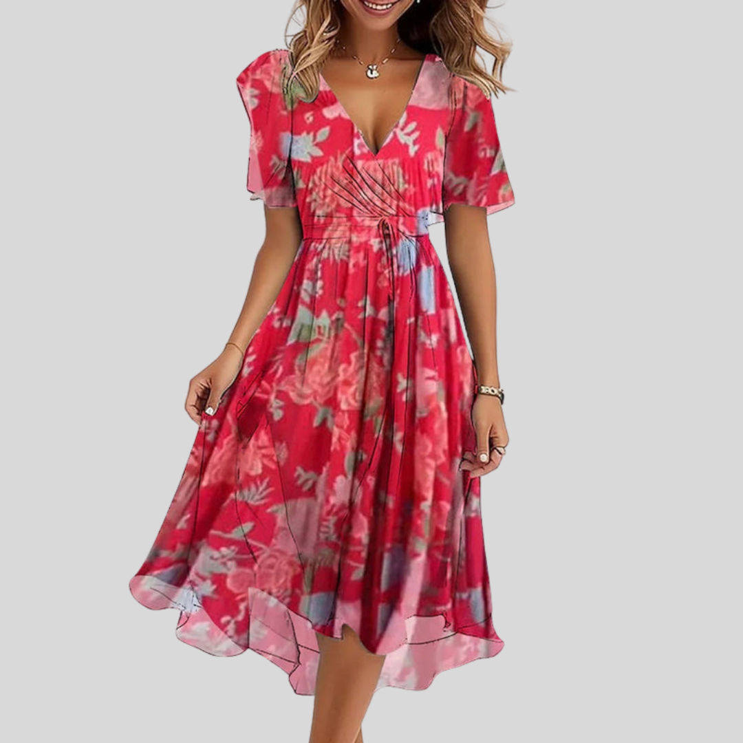 Robe Midi Évasée Col V pour Femmes