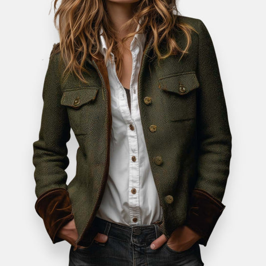 Veste Tweed à Détails en Velours pour Femmes