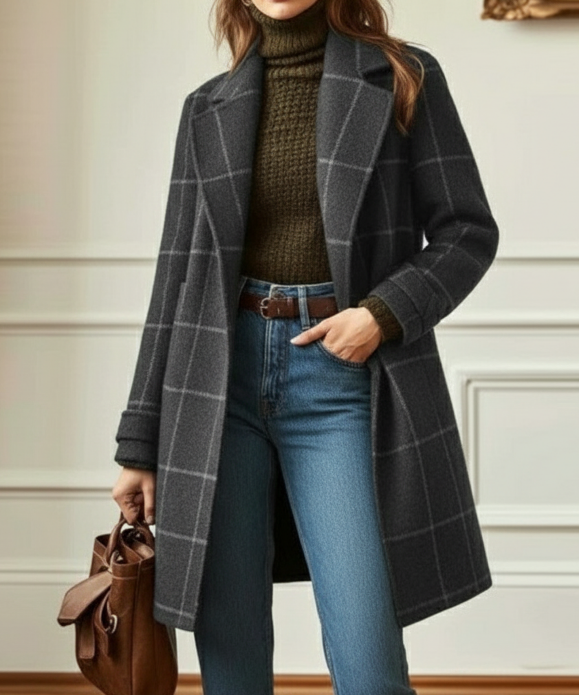 Cappotto a quadri in tessuto effetto lana da donna