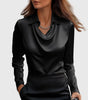 Camicia in raso classica con scollo drappeggiato da donna | Ideale per l'ufficio