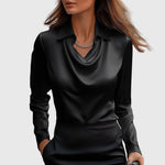 Camicia in raso classica con scollo drappeggiato da donna | Ideale per l'ufficio