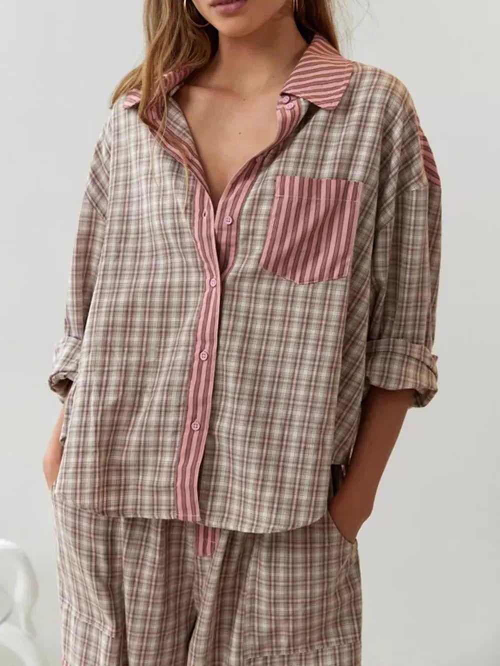 Ensemble Pyjama Pantalon Long en Polyester pour Femme