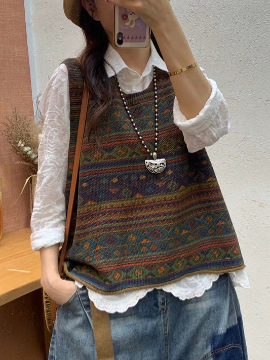 Gilet Tricoté Artisanal à Encolure Ronde pour Femmes