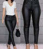 Pantaloni a vita alta in similpelle a taglio slim da donna  