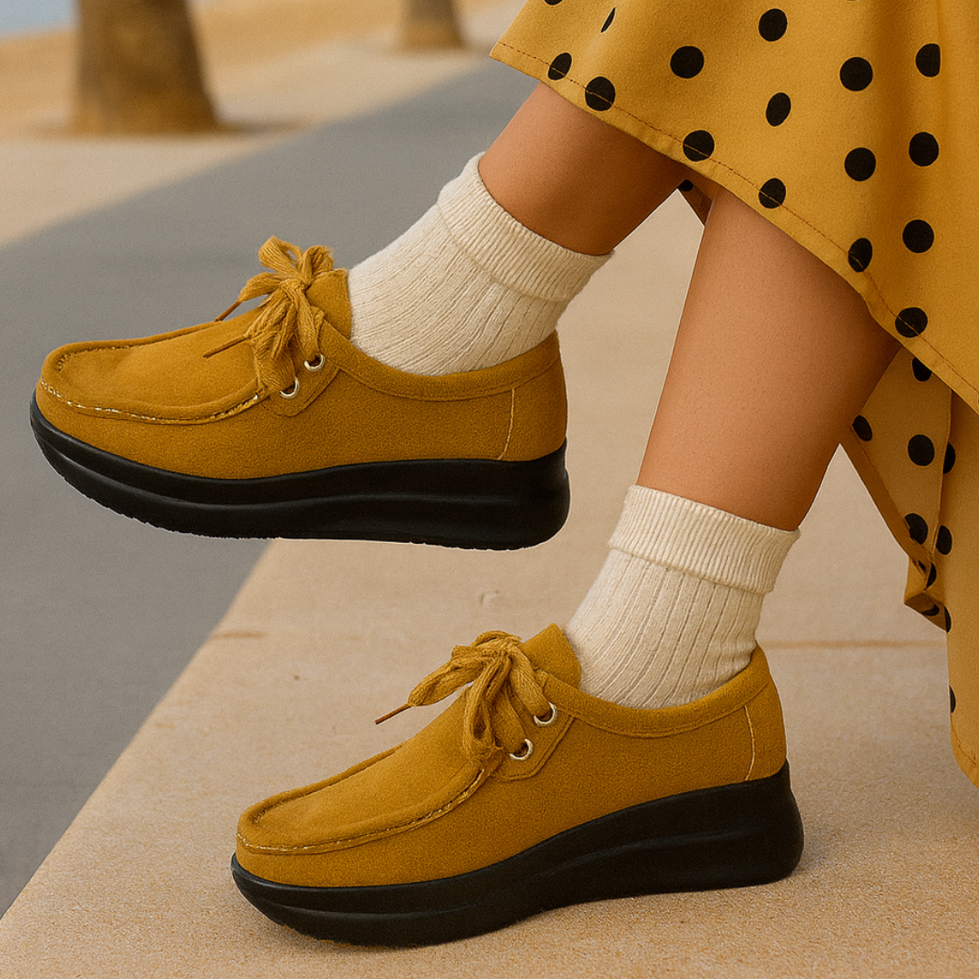 Mocassino Confort con Lacci e Suola Platform in Camoscio per Donna