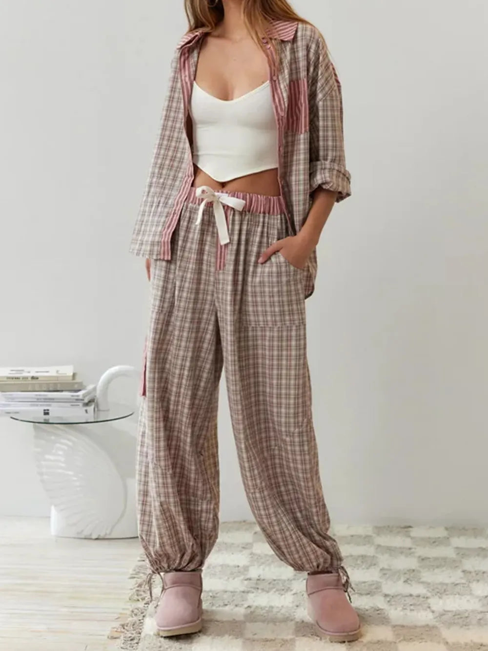 Ensemble Pyjama Pantalon Long en Polyester pour Femme