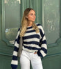 Maglione a maniche lunghe e collo tondo in maglia grossa a righe per donna
