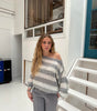 Maglione a maniche lunghe e collo tondo in maglia grossa a righe per donna