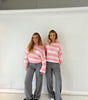 Maglione a maniche lunghe e collo tondo in maglia grossa a righe per donna