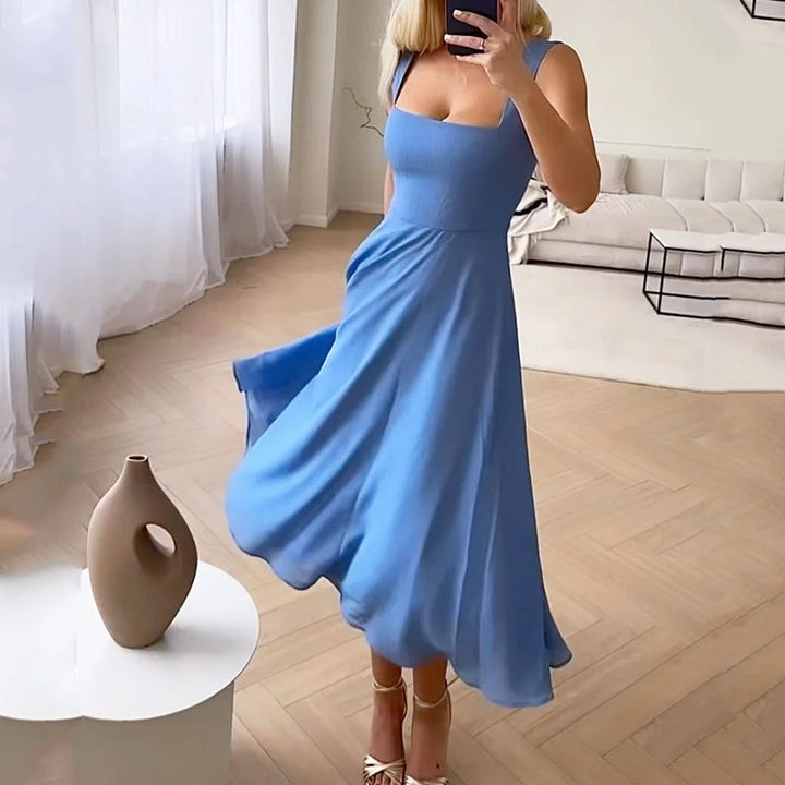 Robe Midi pour Femmes à Encolure Carrée