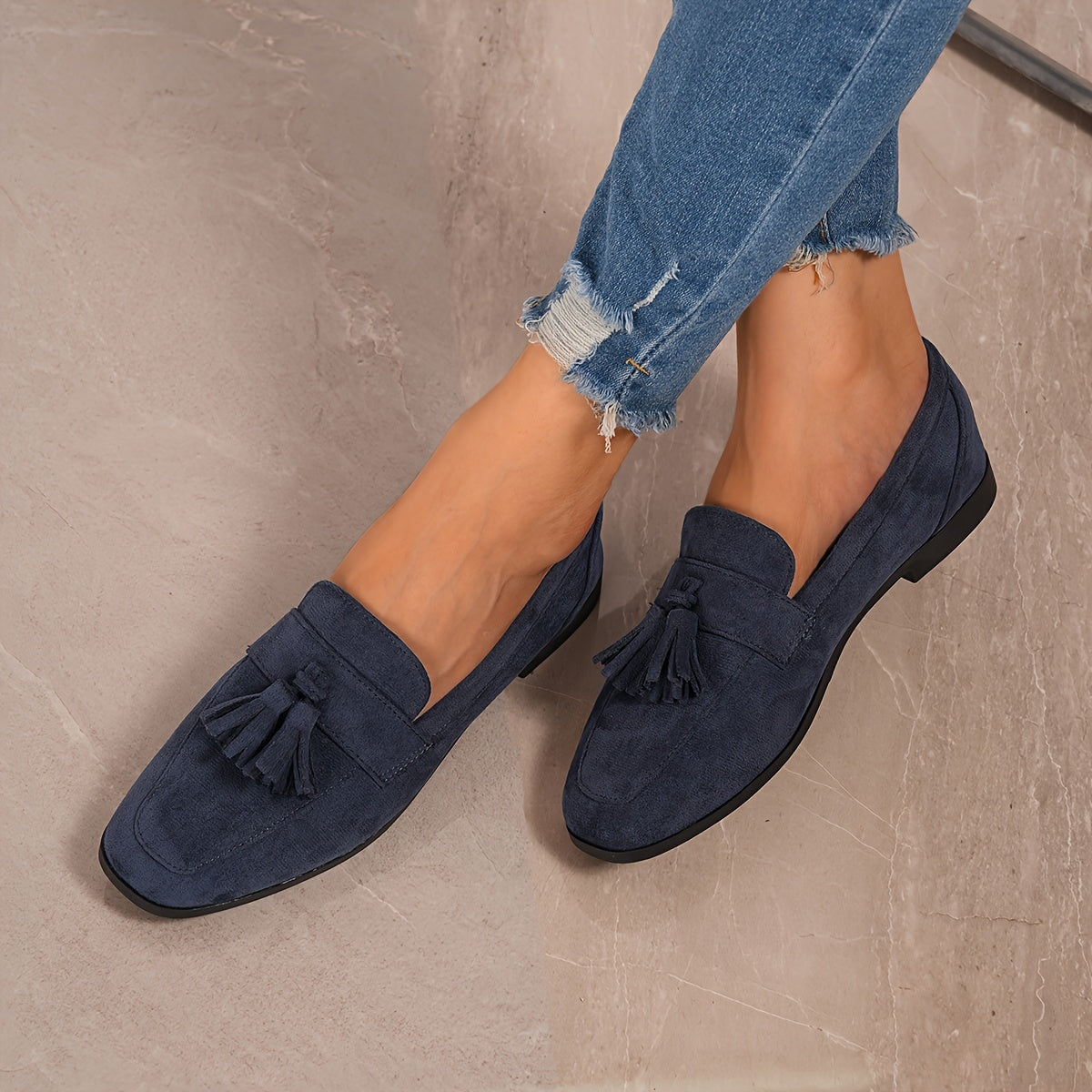 Mocassin à Bout Carré en Daim pour Femmes