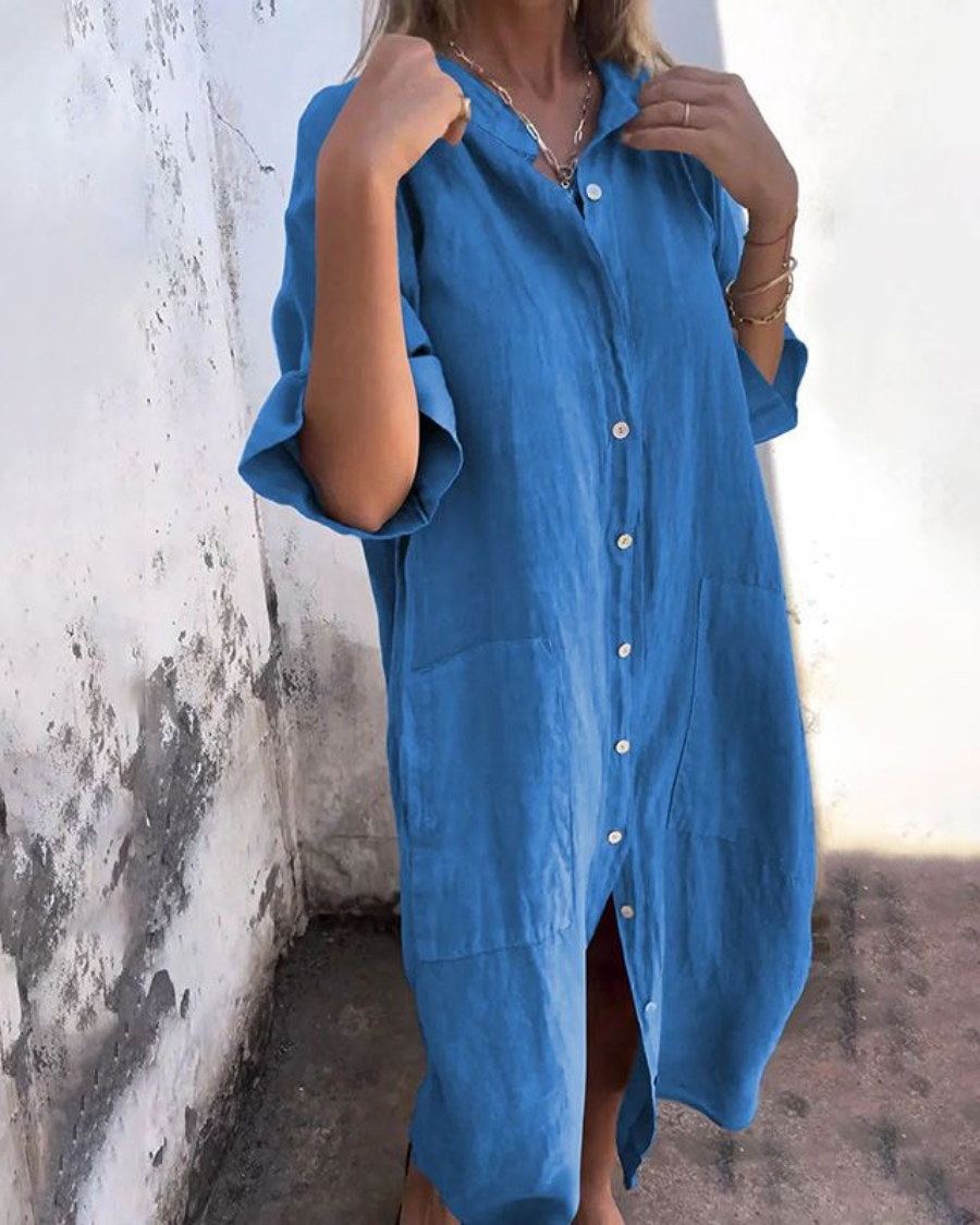 Robe Chemise Décontractée en Coton et Lin pour Femmes