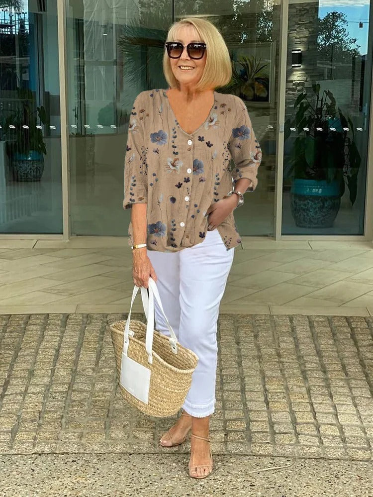 Blusa con scollo a V e stampa floreale da donna | Ideale per tutti i giorni