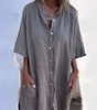 Robe Chemise Décontractée en Coton et Lin pour Femmes