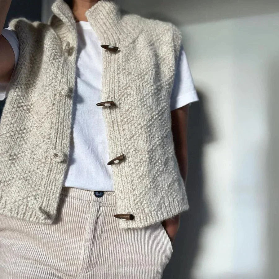 Gilet senza maniche con collo alto in maglia per donna