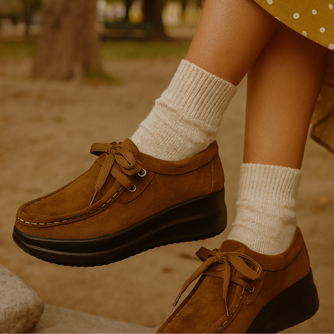 Mocassino Confort con Lacci e Suola Platform in Camoscio per Donna