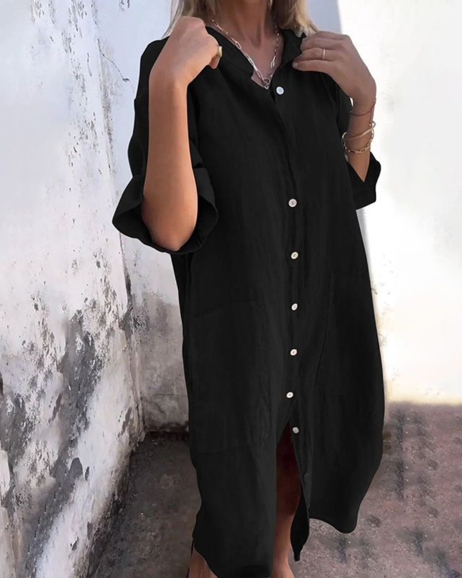 Robe Chemise Décontractée en Coton et Lin pour Femmes