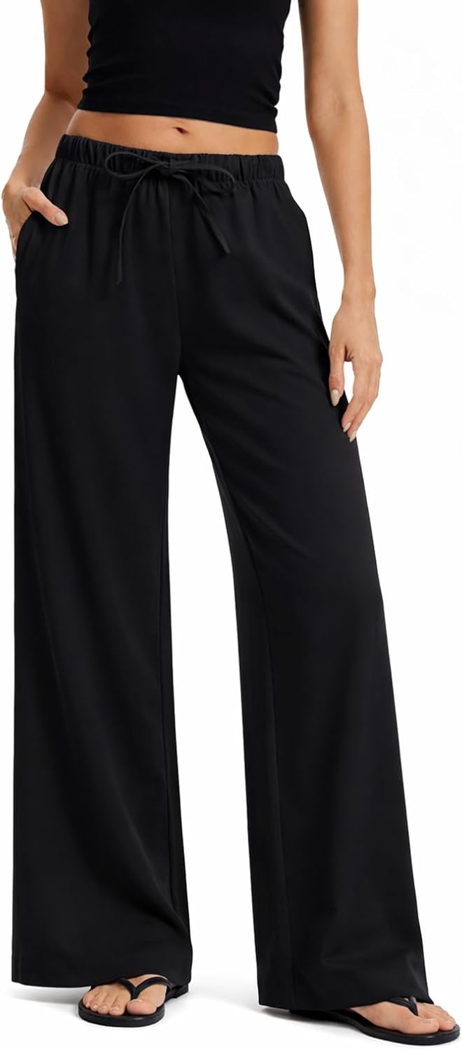 Pantaloni larghi fluidi in crepe per donna