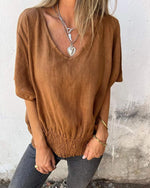 Top casual in misto ramia con scollo a V da donna | Ideale per l'estate