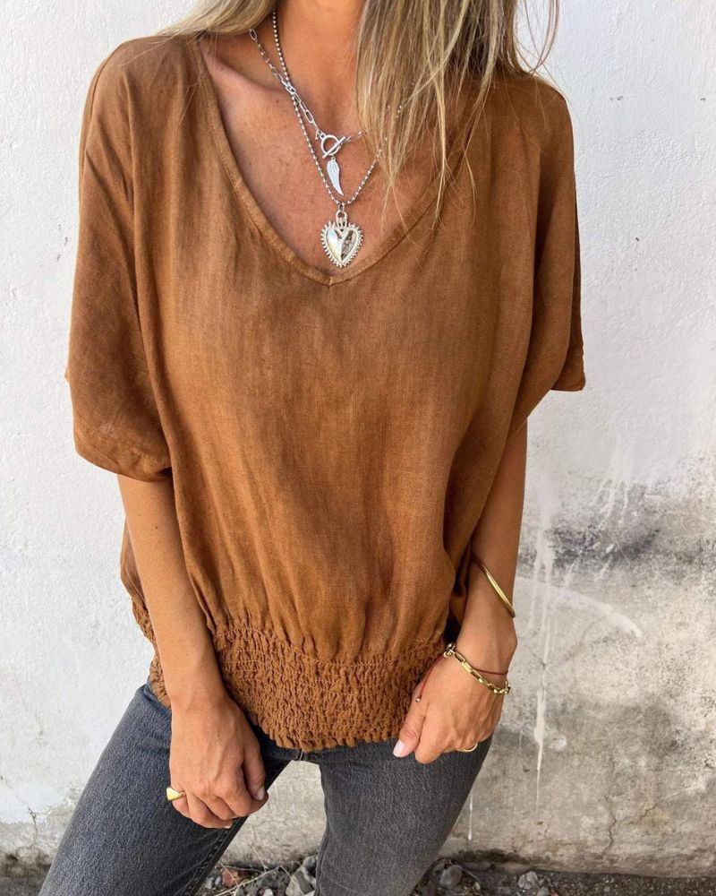Top casual in misto ramia con scollo a V da donna | Ideale per l'estate