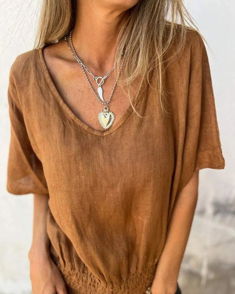 Top casual in misto ramia con scollo a V da donna | Ideale per l'estate