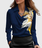 Camicia in raso classica con scollo drappeggiato da donna | Ideale per l'ufficio