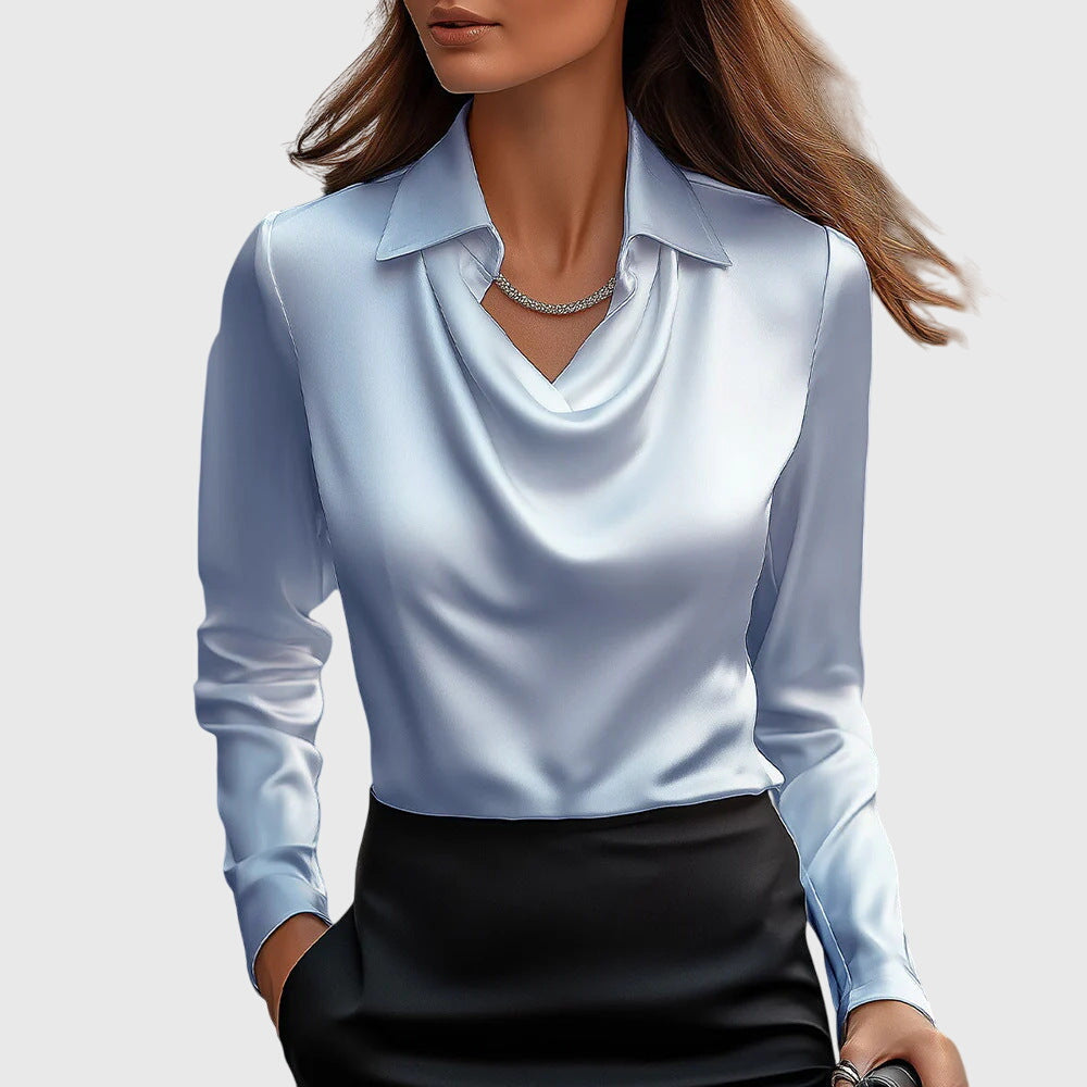 Camicia in raso classica con scollo drappeggiato da donna | Ideale per l'ufficio