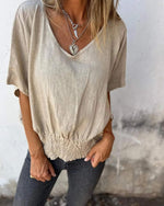 Top casual in misto ramia con scollo a V da donna | Ideale per l'estate