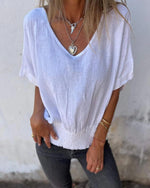 Top casual in misto ramia con scollo a V da donna | Ideale per l'estate