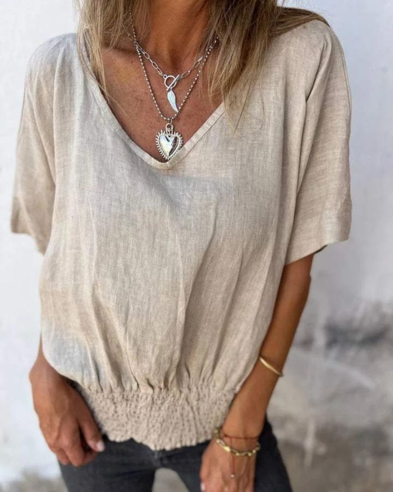 Top casual in misto ramia con scollo a V da donna | Ideale per l'estate