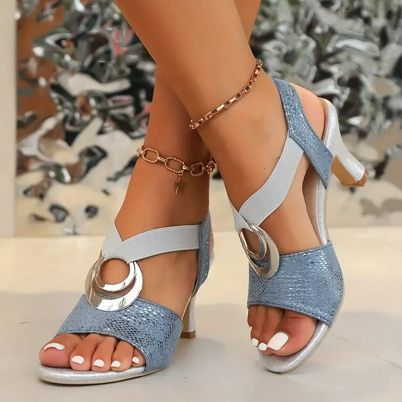 Sandali con tacco e fibbie metalliche da donna | Ideali per le uscite