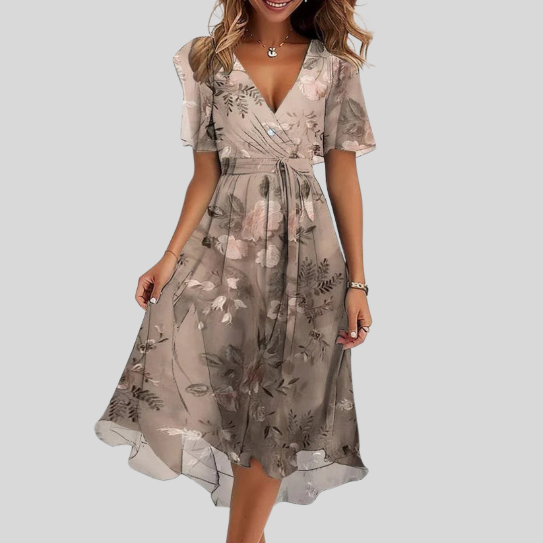 Robe Midi Évasée Col V pour Femmes
