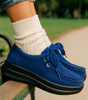 Mocassino Confort con Lacci e Suola Platform in Camoscio per Donna