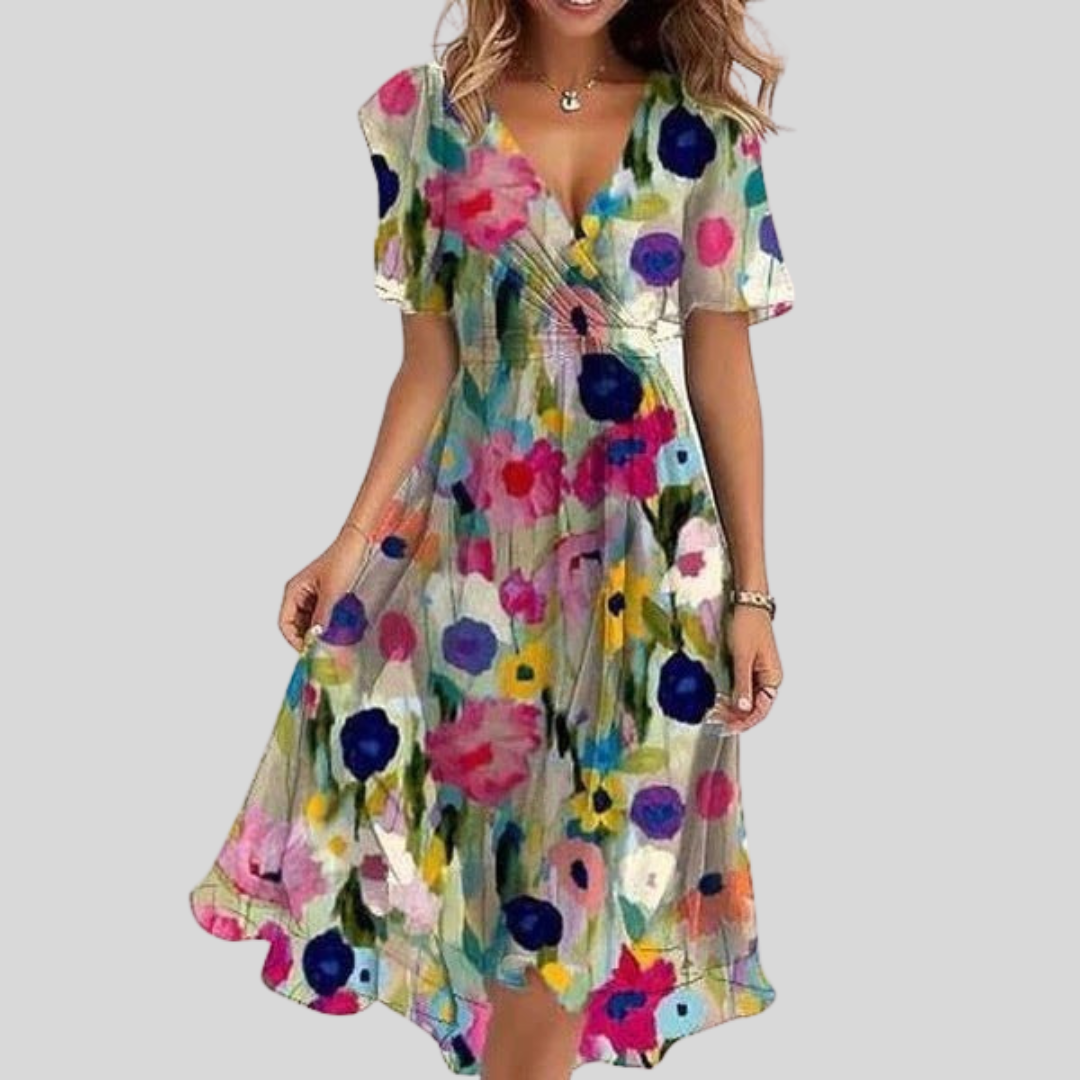 Robe Midi Évasée Col V pour Femmes