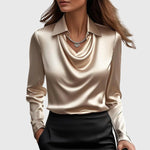 Camicia in raso classica con scollo drappeggiato da donna | Ideale per l'ufficio