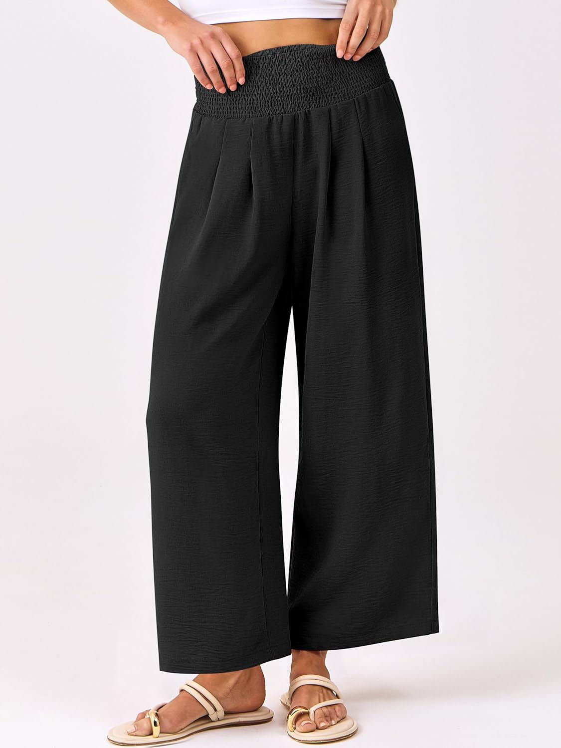 Pantaloni palazzo fluidi a vita alta con tasche per donna