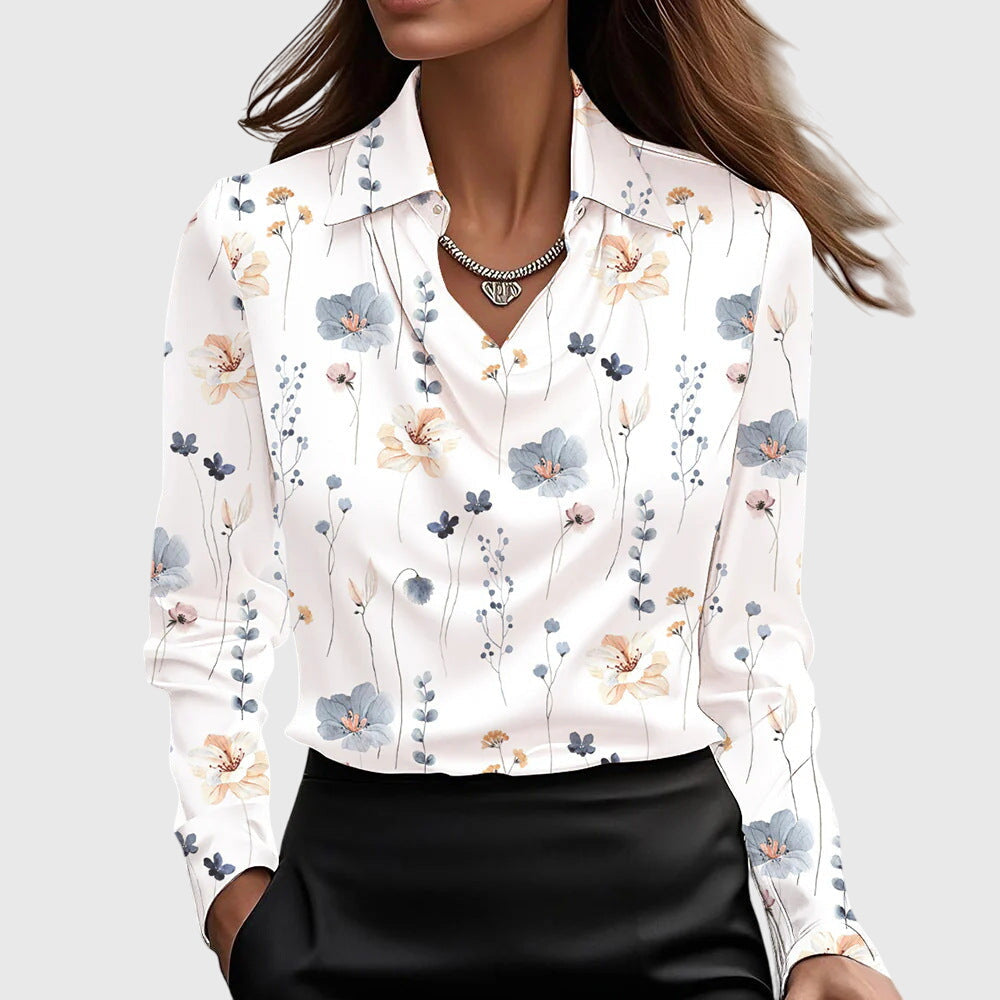 Camicia in raso classica con scollo drappeggiato da donna | Ideale per l'ufficio