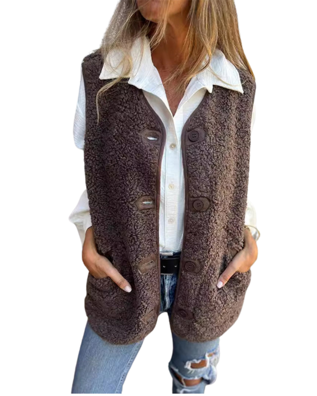 Gilet senza maniche in pile Sherpa da donna