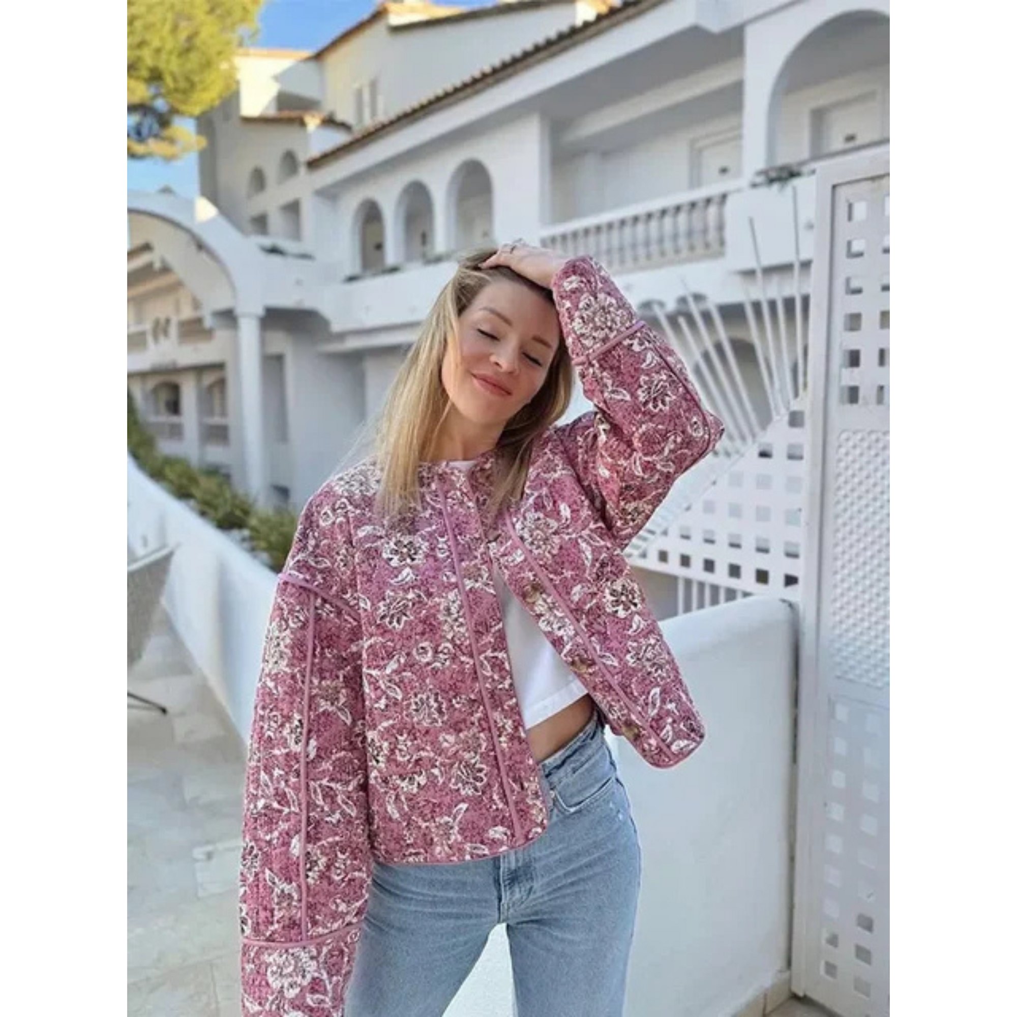 Giacca imbottita oversize floreale da donna