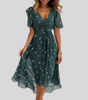Robe Midi Évasée Col V pour Femmes