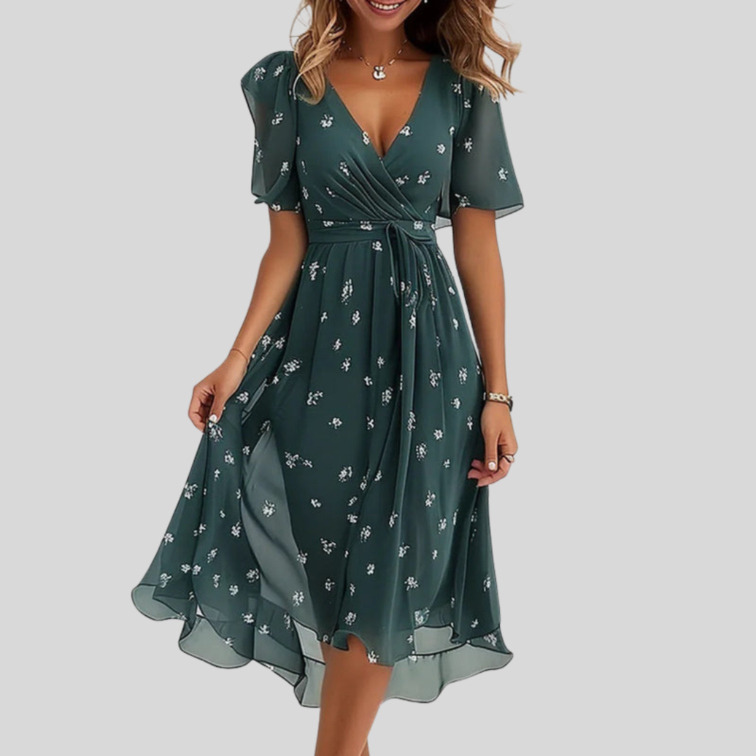 Robe Midi Évasée Col V pour Femmes