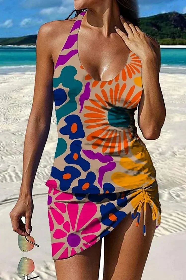 Tankini stampato grafico e pantaloncini per donna